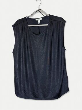 H By Halston Metallic Navy Sleeveless Draped Top XL NWT